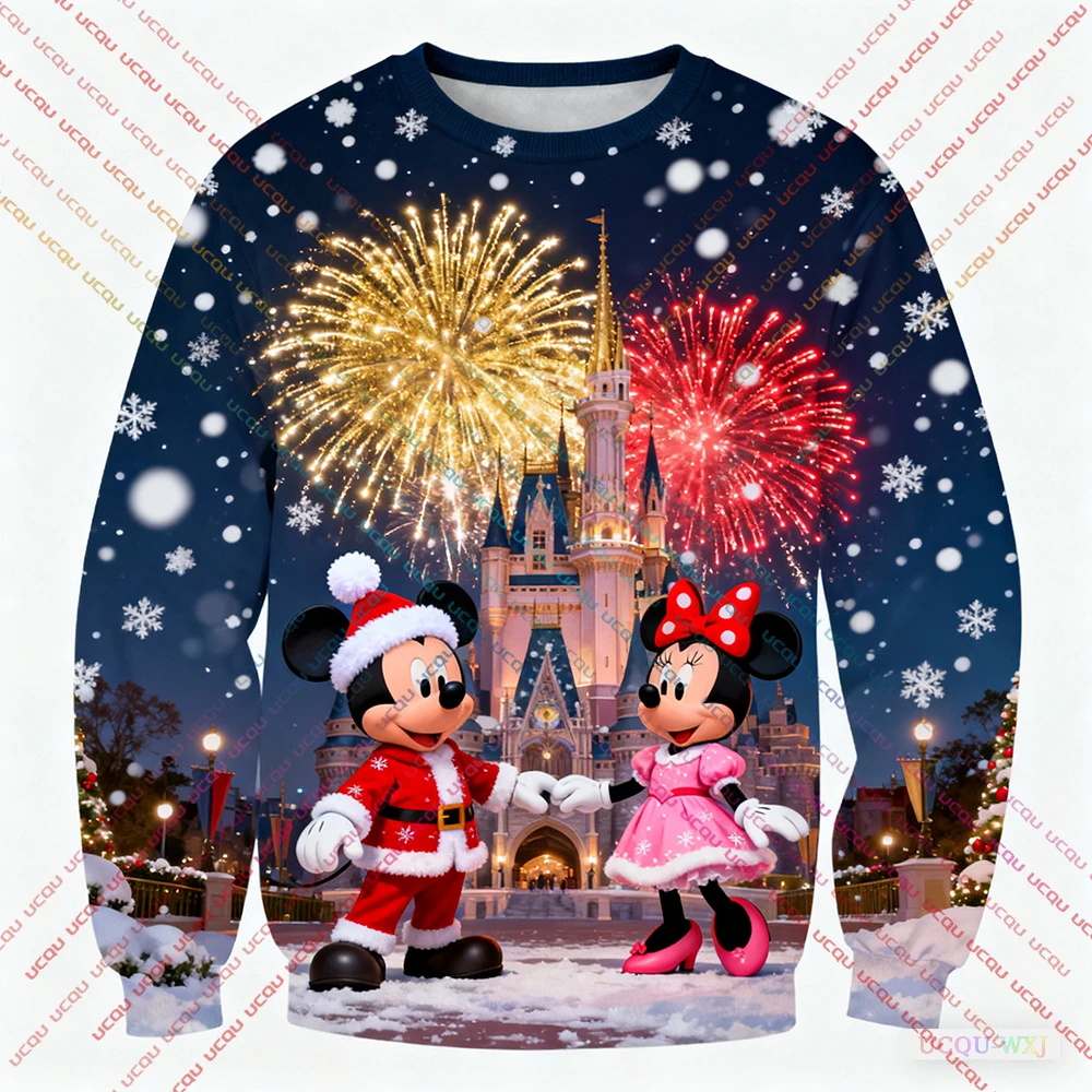Christmas Disney Mickey Friends Women's Pure Sweatshirt Hooded Sweatshirt Fashion Casual Pants Unique Print Plus Size Streetwear