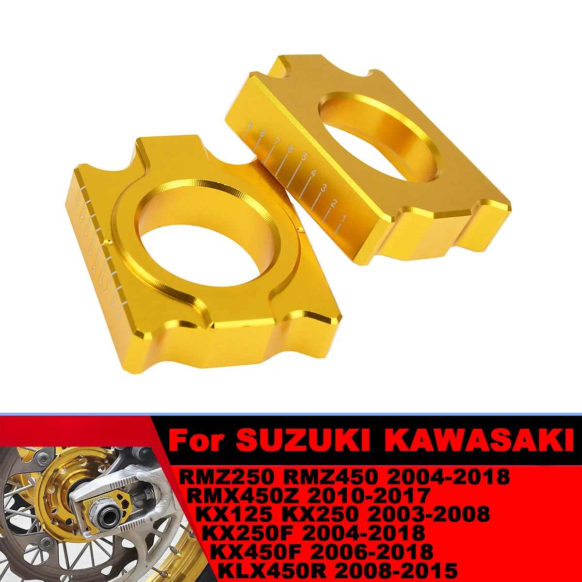 

Motorcycle CNC Rear Axle Block Chain Adjuster For Suzuki RMZ450 RMZ250 RMZ 250 450 RMX450Z RMX 450Z 2004 2005 2006 2007-2018