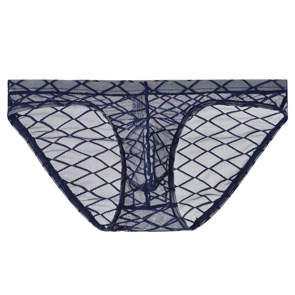 

Men's Panties See Through Lingerie Diamond Print Mesh Briefs Thin Underwear Low Rise Trunks Sissy U Convex Pouch Underpants