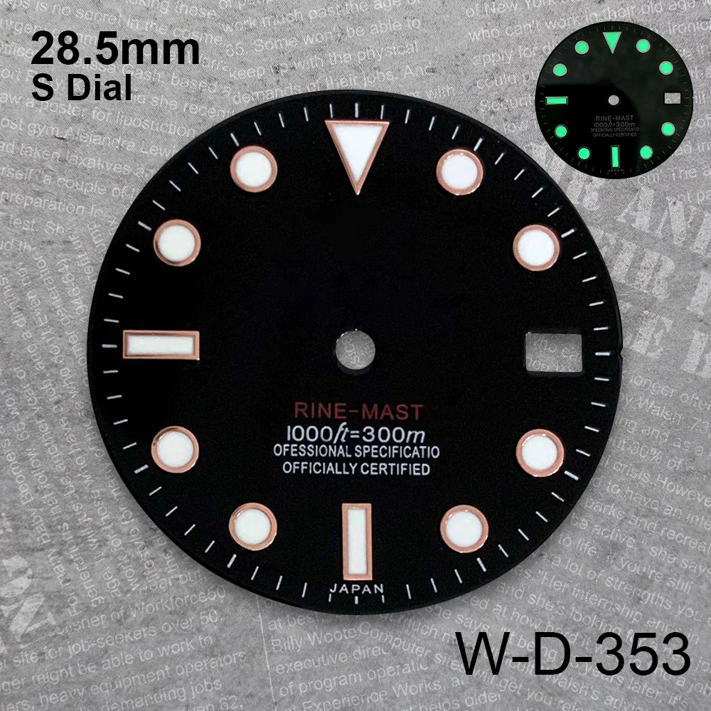 28.5 mm S Logo Enamel Dial Suitable For NH35/NH36/4R/7S Japan Movement Green Luminous Watch Modification Accessories