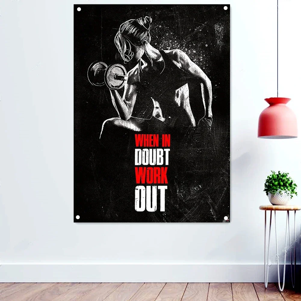 WHEN IN DOUBT WORK OUT! Fitness Workout Poster Wallpaper Weight Loss Flag Motivational Banner Flag Bedroom Gym Classroom Decor