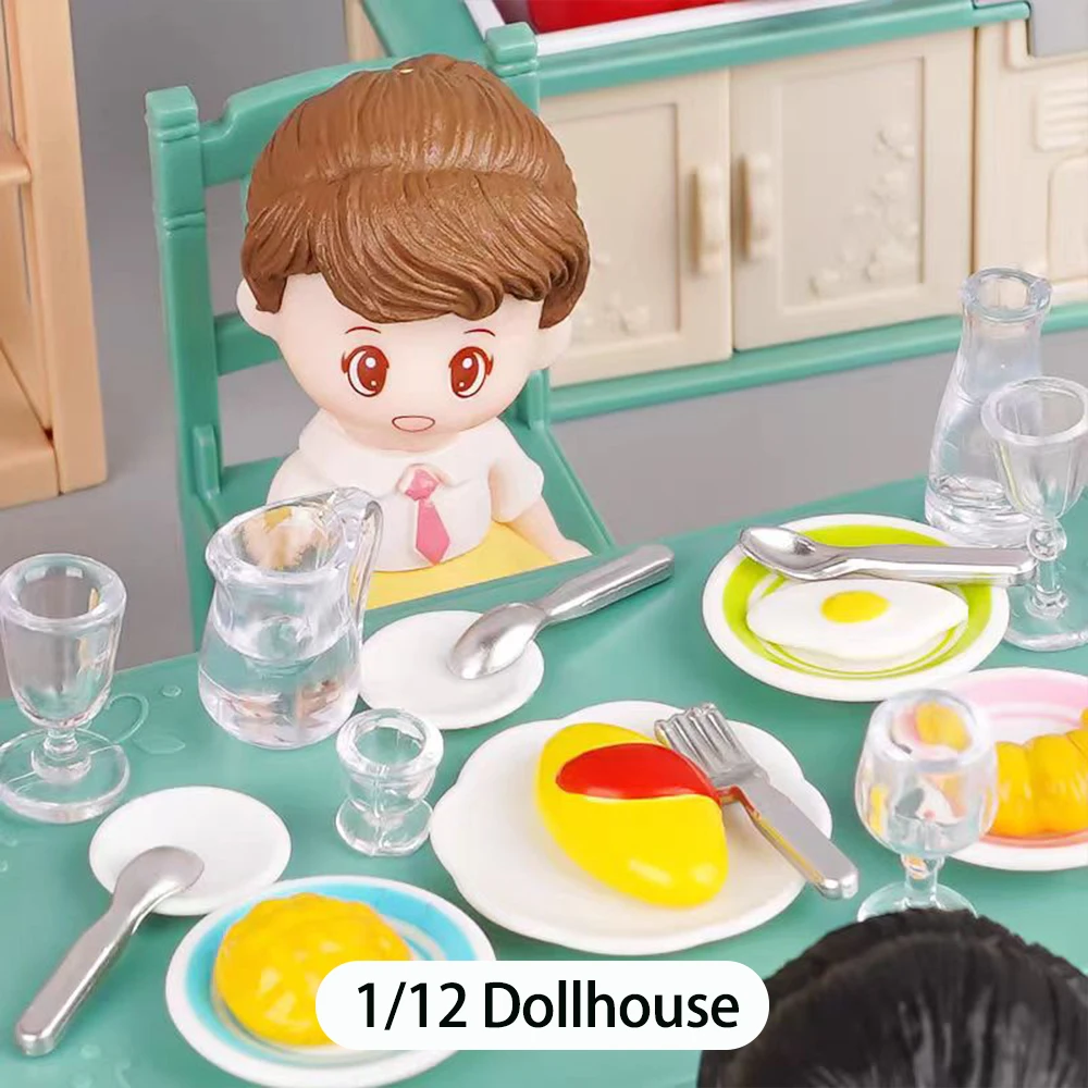 Mini cocina de simulación 1:12, pequeños electrodomésticos, mesas de comedor, adornos para casa de muñecas, muebles en miniatura, modelo de cocina