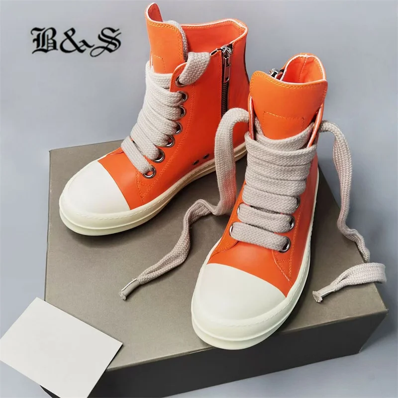 

Black& Street Orange Color Maga Jumbo Lace High Top Qaulity Exclusive TPU Sole Sneakers Ramones Boots