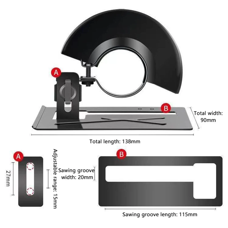 Quick Install Cutting Machine Slotting Base 45° Adjustable Cutting Depth Positioning Bracket For 100/115/125mm Angle Grinder