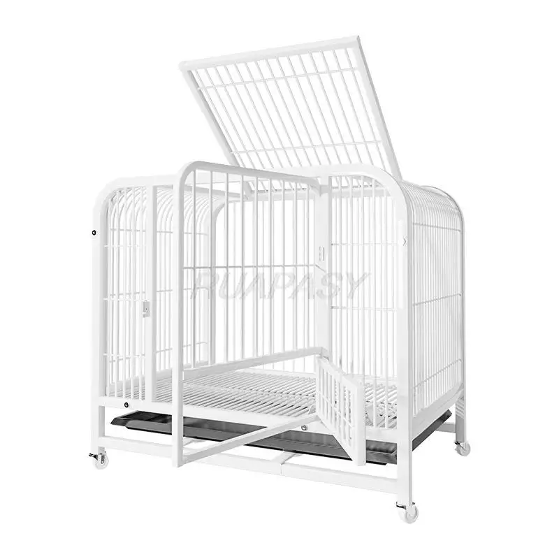 Imagem -06 - Metal Dog Crate Móveis com Porta Gaiolas Pet Dog Casa Panela à Prova de Vazamento Bandeja Removível Proteção de Piso Canil sobre Rodas