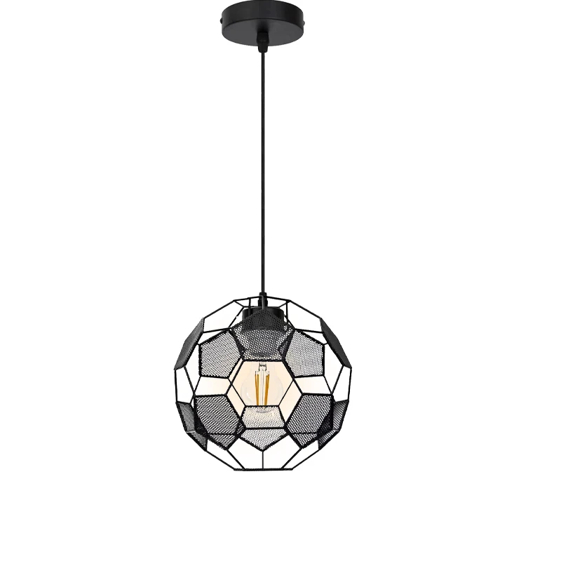 Pendant Light Vintage Metal E27 Industrial Metal Ceiling Lamp Shade Football Hanging Light for Kitchen Dining Room (No Bulbs)