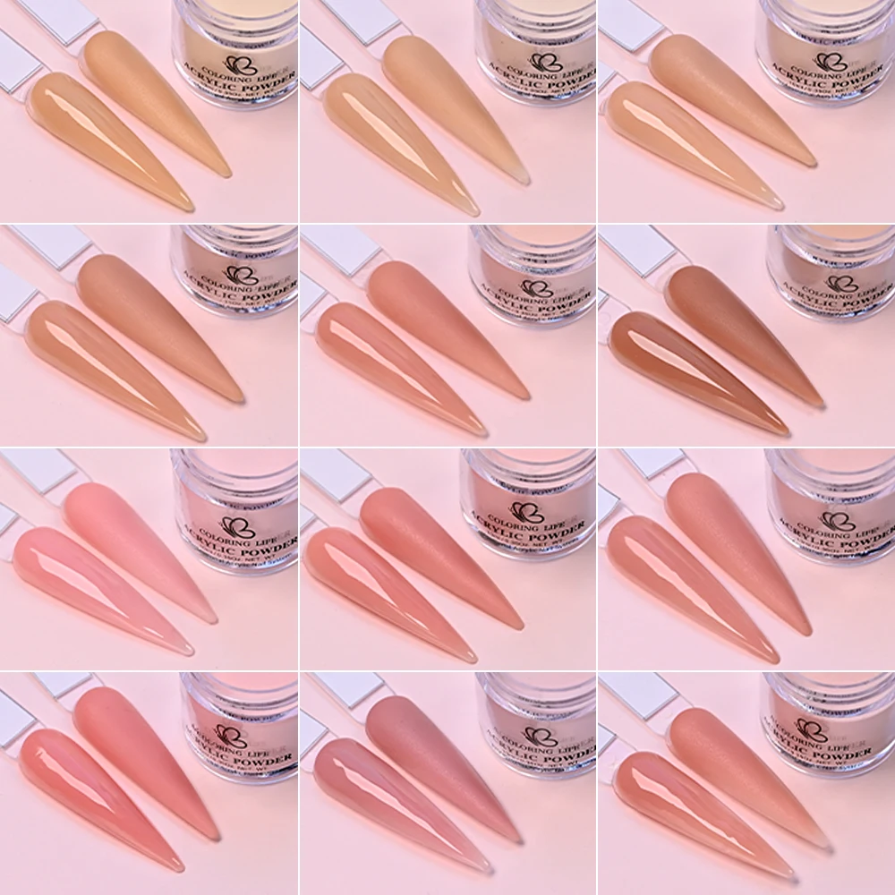7g * 12 vasetti Polvere per unghie acrilica marrone rosa nudo Polvere di cristallo per unghie 3 in 1 per estensione del salone di bellezza/intaglio/polvere di pigmenti per immersione