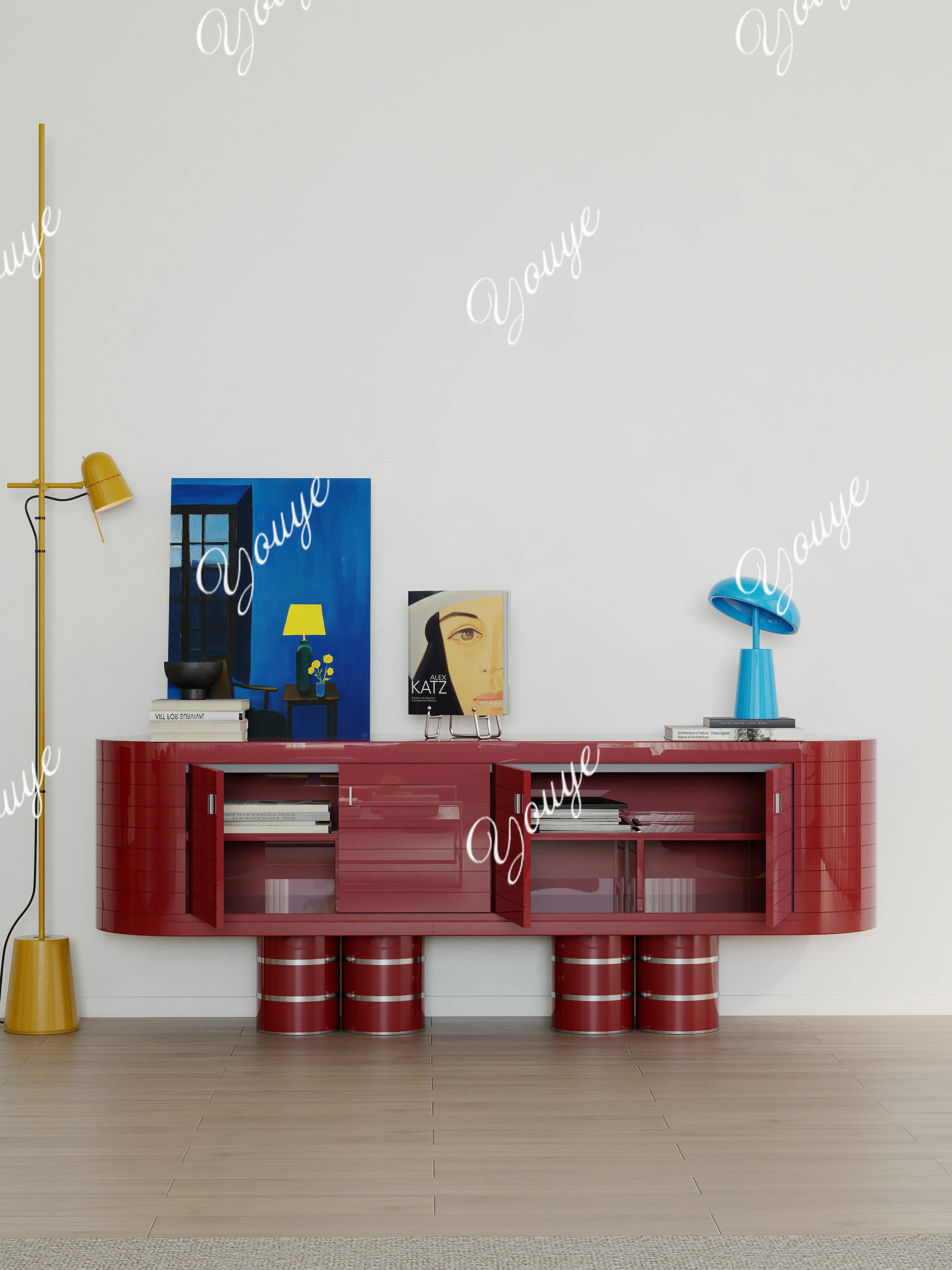 Italian minimalist dining side cabinet light luxury high sense creative living room designer artist home red secret cabinet