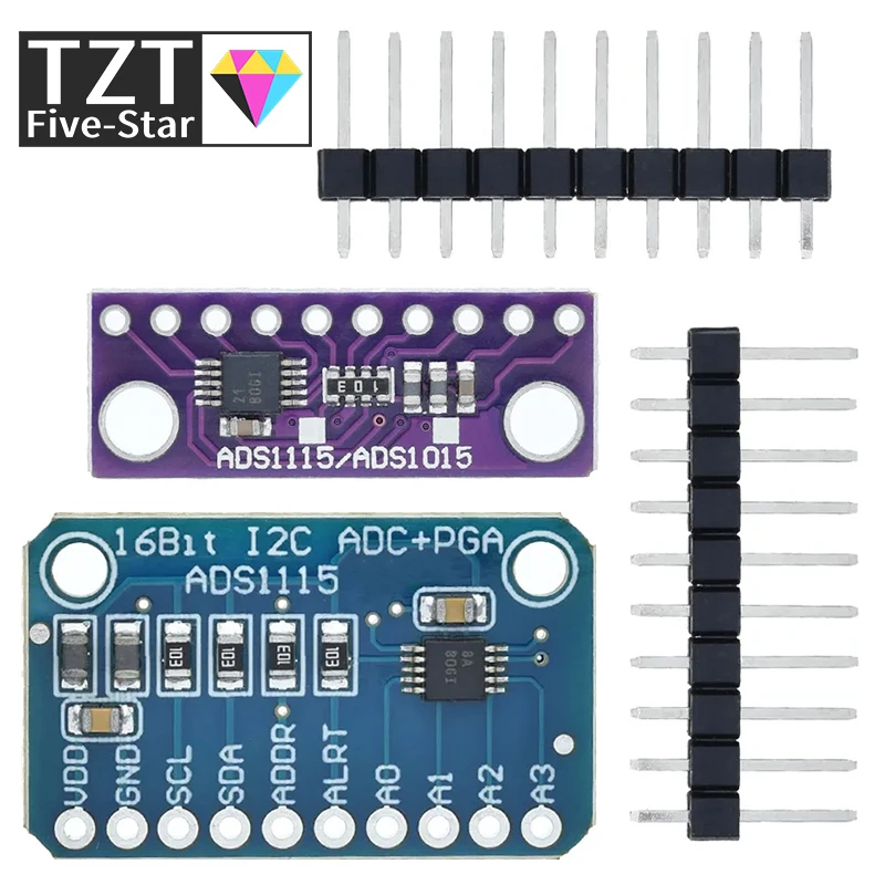 TZT ADS1115 16 Bit I2C Module Precision ADC 4 Channel Development Board Pro Gain Amplifier 2.0V to 5.5V for Arduino RP