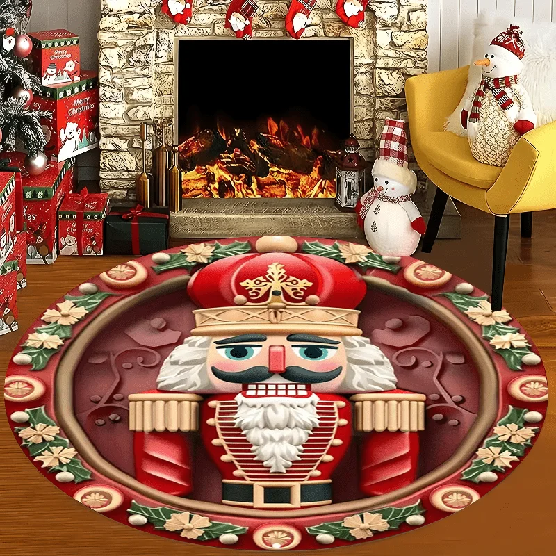Nutcracker Round Rug Red Green Holiday Christmas Festive Floor Area Carpet for Living Room Bedroom Indoor Entrance Decor