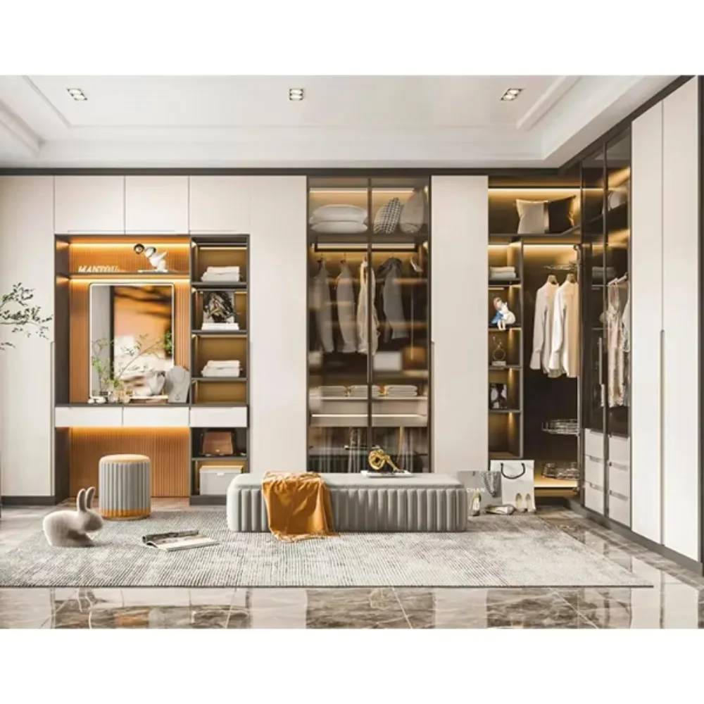 Modular Bespoke Women Luxury Waterproof Walk in Clothes Wooden Wardrobe