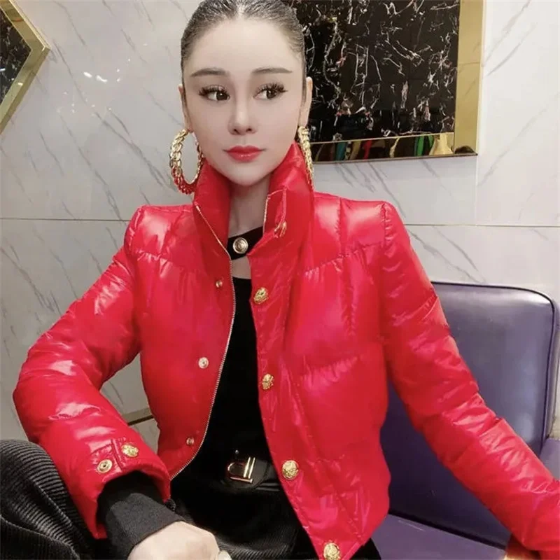 Korean Down Cotton Jacket Women 2025 New Winter Loose Stand-up Collar Casual Short Waterproof Parka Outwear Ladies Warm Overcoat