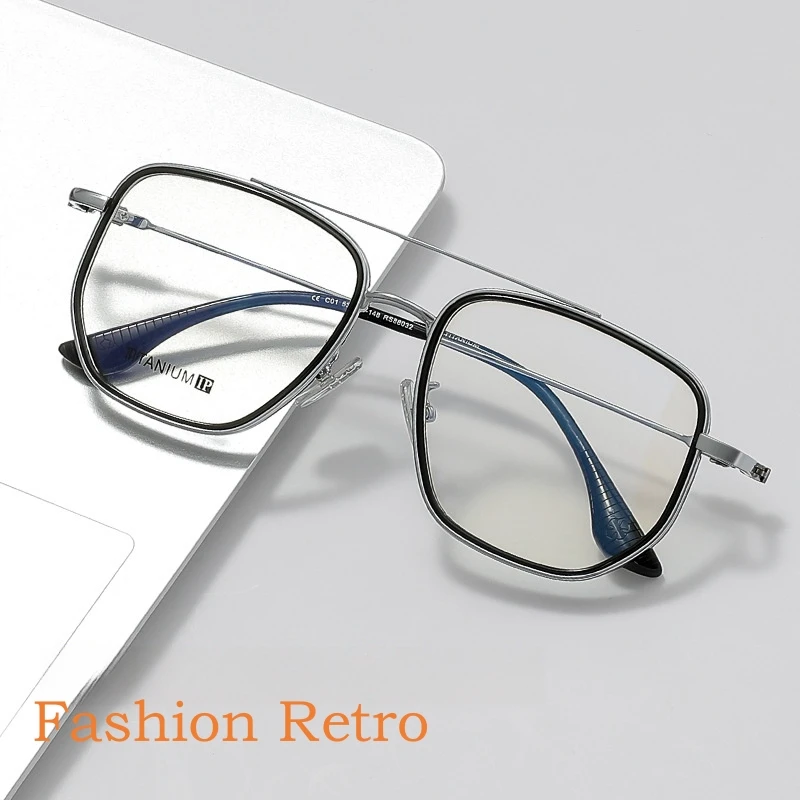 YIMARUILI Ultralight Double Beam Big Face Titanium Alloy Eyeglasses Frame Men Fashion Pilot Optical Prescription Glasses RS88032