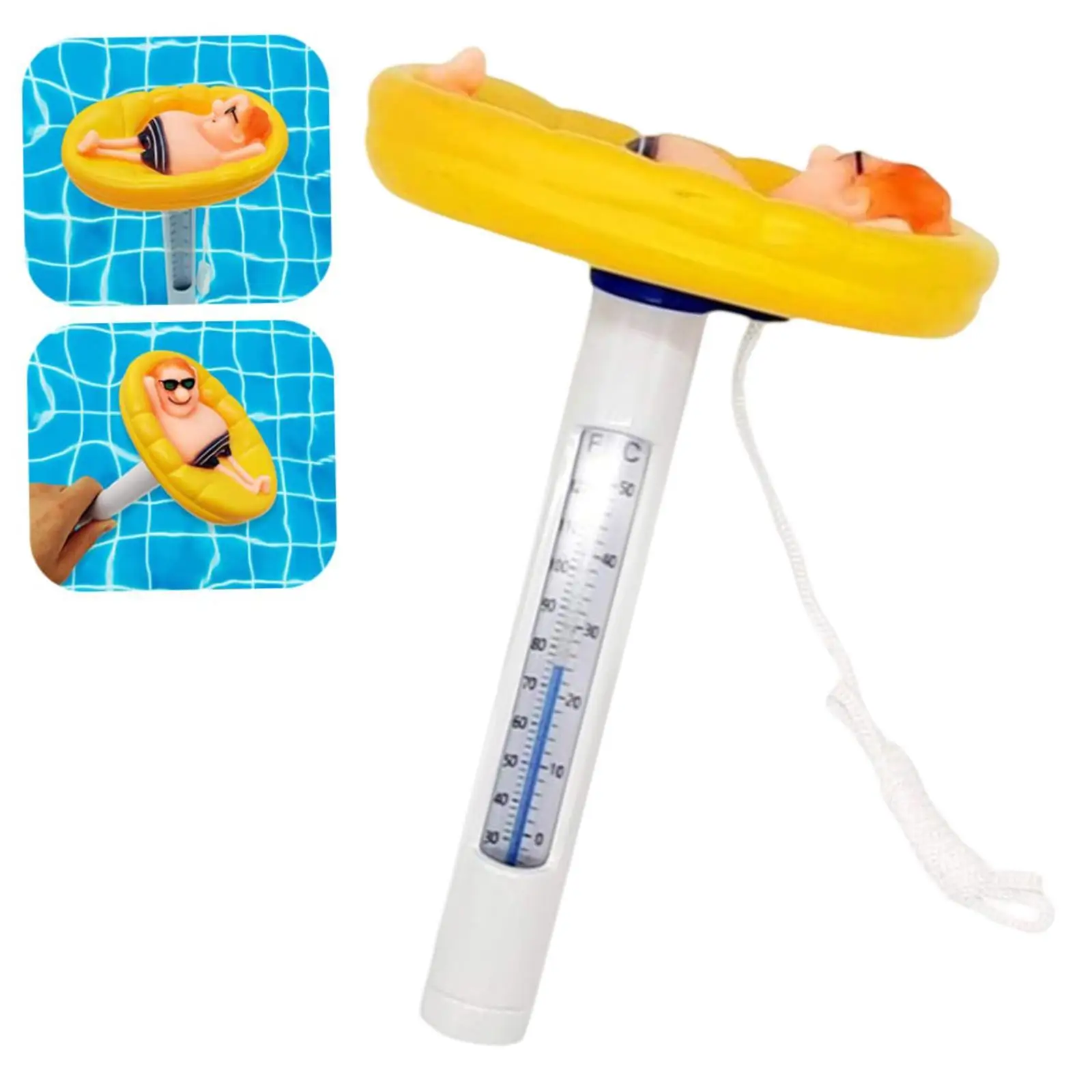 

Floating Pool Thermometer Yellow Cartoon with Lanyard Sturdy 0°C to 50°C Water