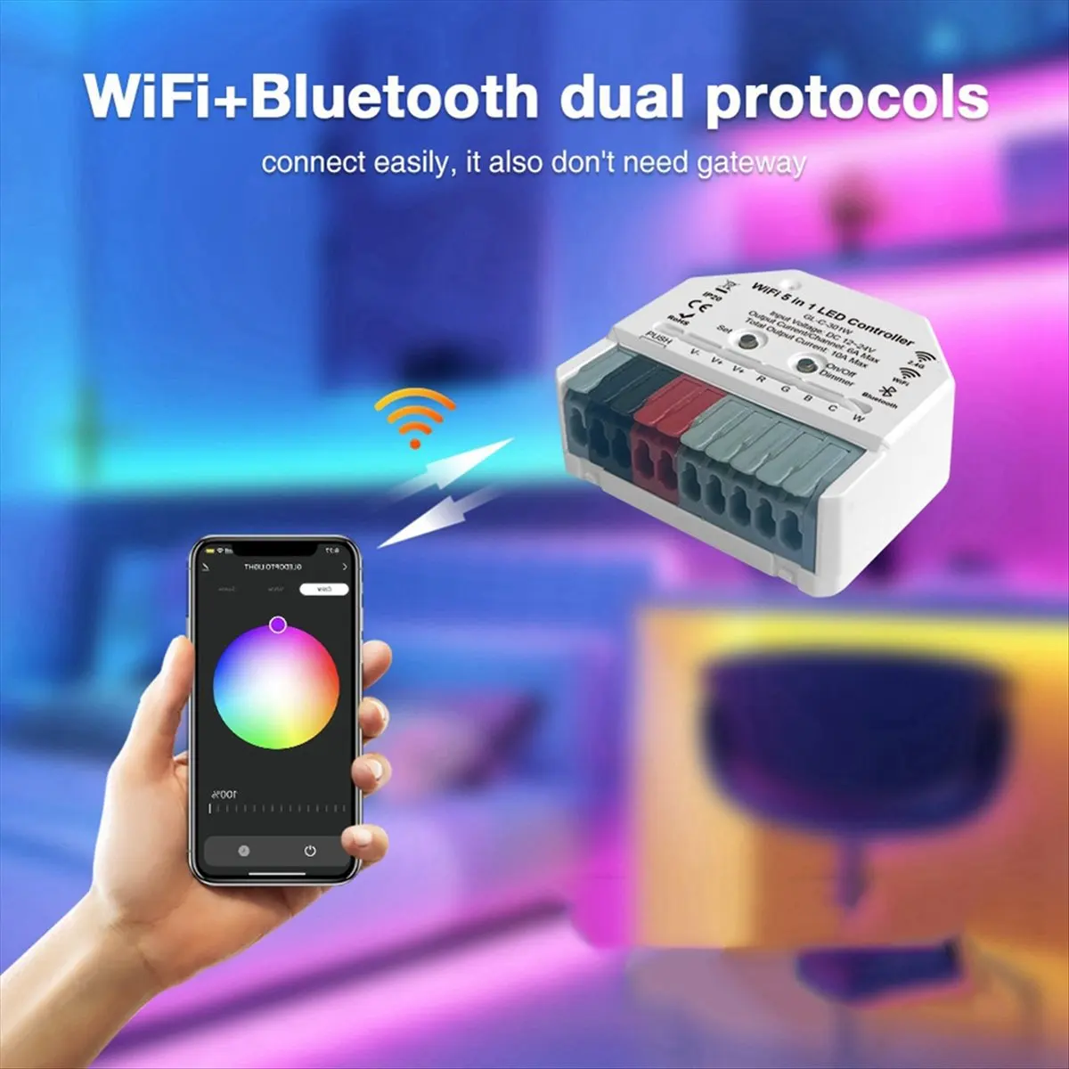 2026 جديد + 5 في 1 WiFi LED Light Strip Controller Tuya App، صوت وجهاز تحكم عن بعد 2.4G مدعوم مثالي للإضاءة المنزلية