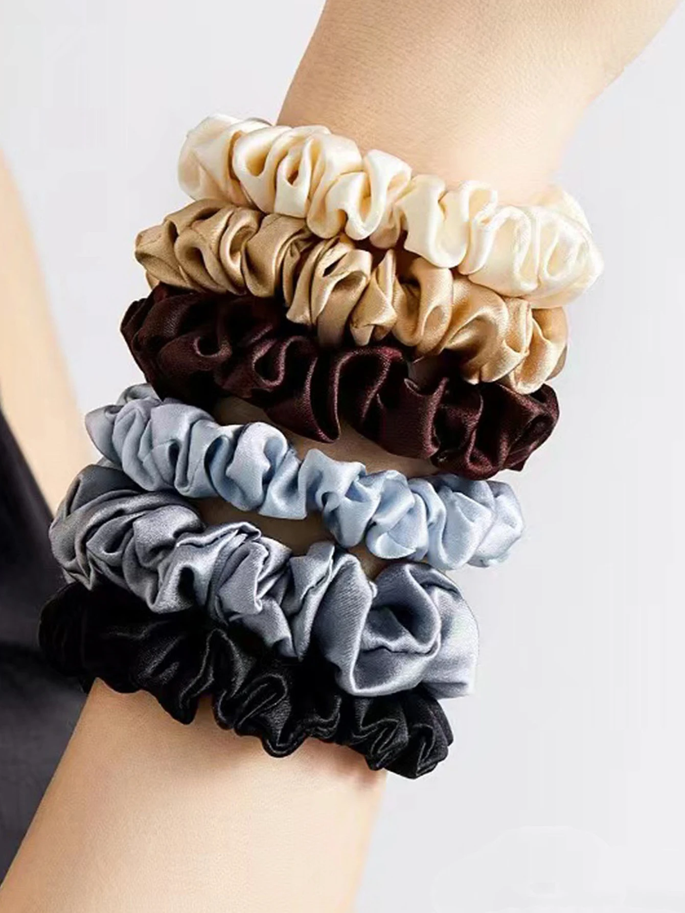 4PCS 100% Pure Mulberry Silk Hair Scrunchie Handmade Hairbands Women Hair Accessories Pure Color Natural HairTies Width 2CM