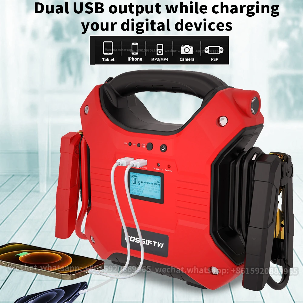 Jump Starter 12V/24V LifePo4 Battery 5000A/10000A Car Engine Booster Can Start All Car Models with LCD Display Three Lights