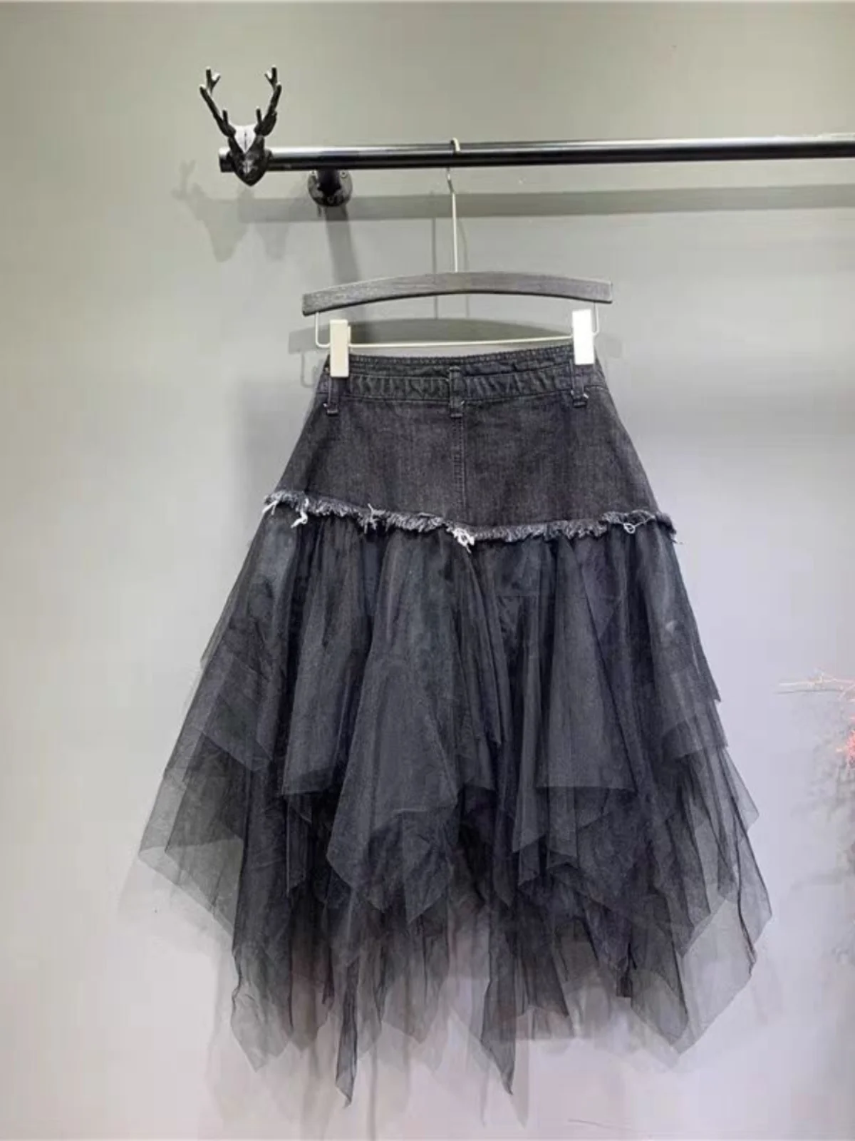 

Trendy High Waist A-Line Skirt Women's Korean Sle Summer New Mid-Length Denim Skirt with Me Splicing Ins Super ular