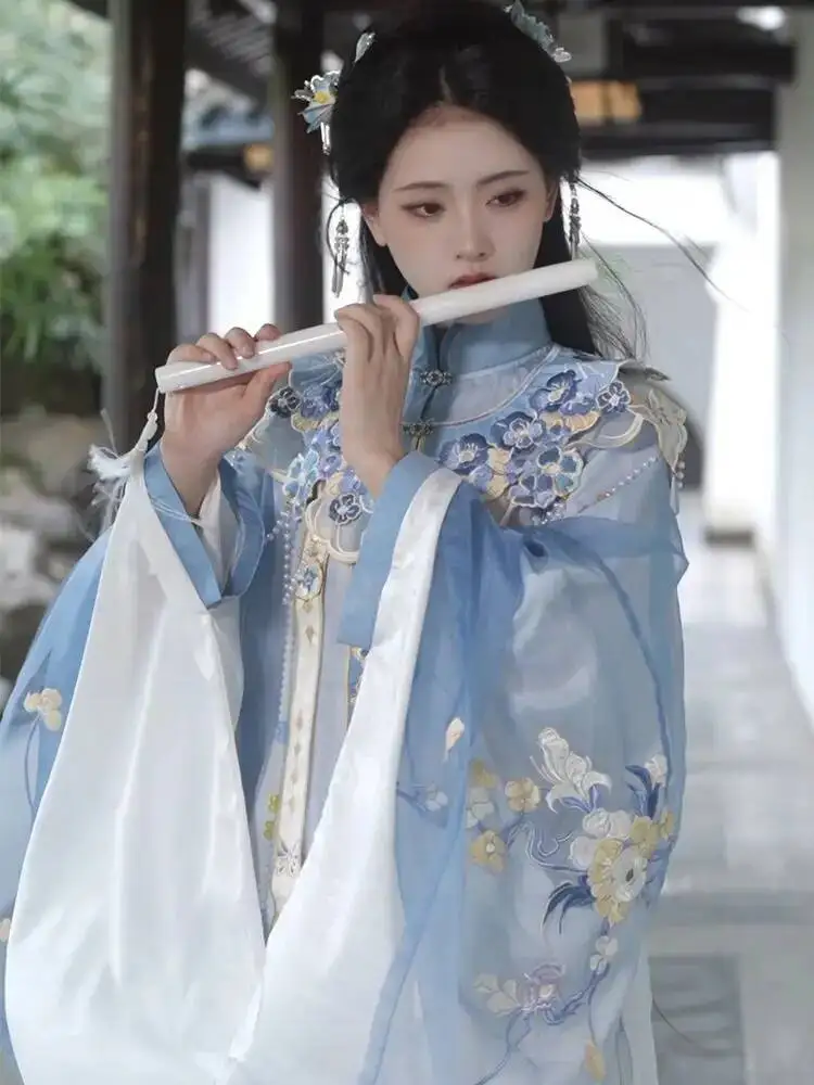 สองเดือน [หลานจินหลัว] ใหม่ฮั่นฝูผู้หญิงราชวงศ์หมิงสไตล์มามีียนกระโปรงปักหนักคลาวด์ไหล่เสื้อคอปกสำหรับ