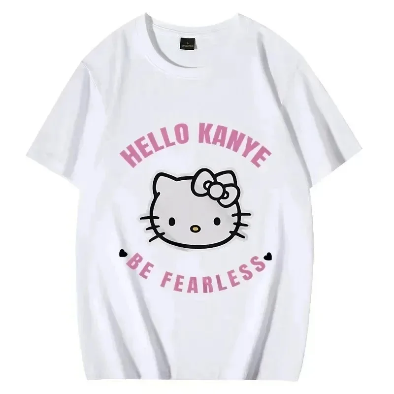 Hello Kitty Kanye Be Fearless Graphic T-Shirt Men's and Women's Fashion Hip Hop Streetwear Loose Unisex Family Clothing T-Shirt