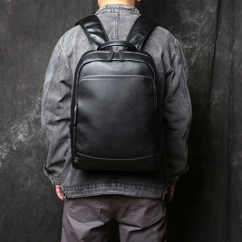 NZPJ Leder Herren Rucksack Natürliches Rindsleder Rucksack Mode Reisetasche Koreanische Version Schultasche Computertasche Für 15-Zoll-Laptop – Detail 4