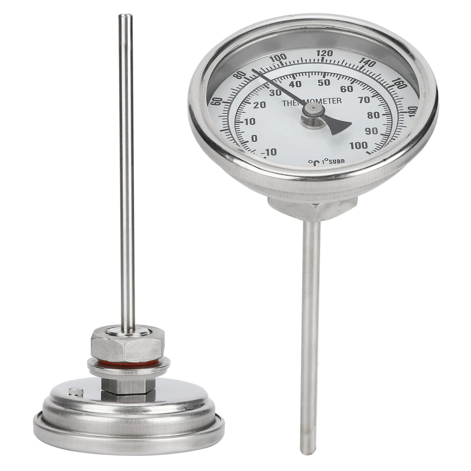 

1/2 NPT Thread Stainless Steel Dial Thermometer Dual Scale Dial Thermometer 0‑220℉ /‑10‑100℃ Homebrew Kettle Thermometer