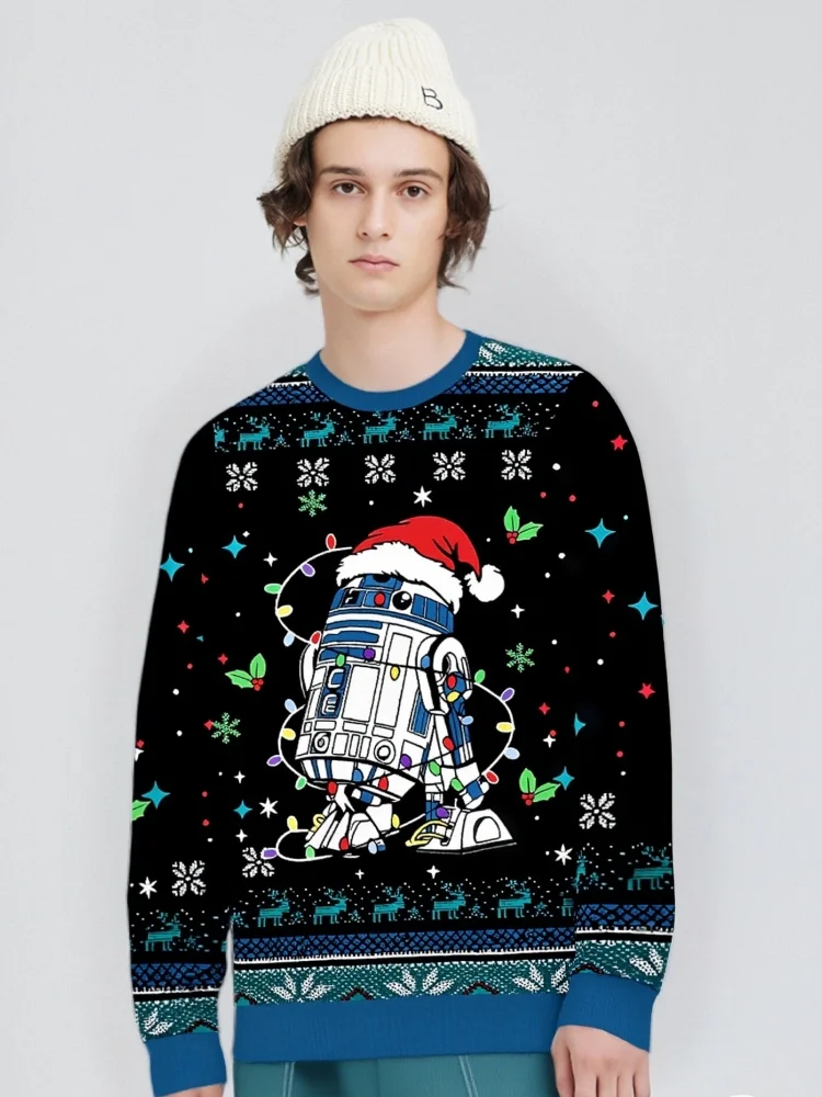 

Holiday Robot Christmas Sweatshirt Men's Long Sleeve Texture Fabric 3D Printing Harajuku Pullovers Casual Loose Man Clothes