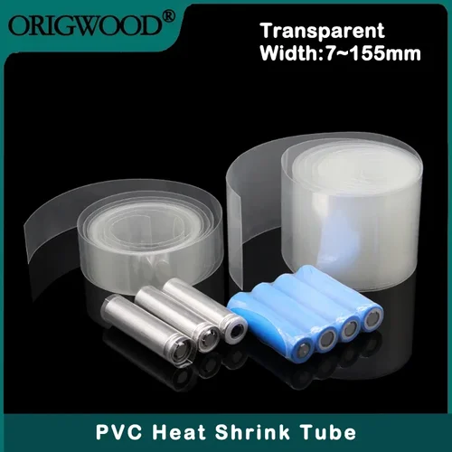 Tubo termorretráctil de PVC transparente de 7 ~ 155mm, paquete de batería Lipo 18650, envoltura de película aislada de 1 ~ 20M, funda de Cable de protección de caja de litio