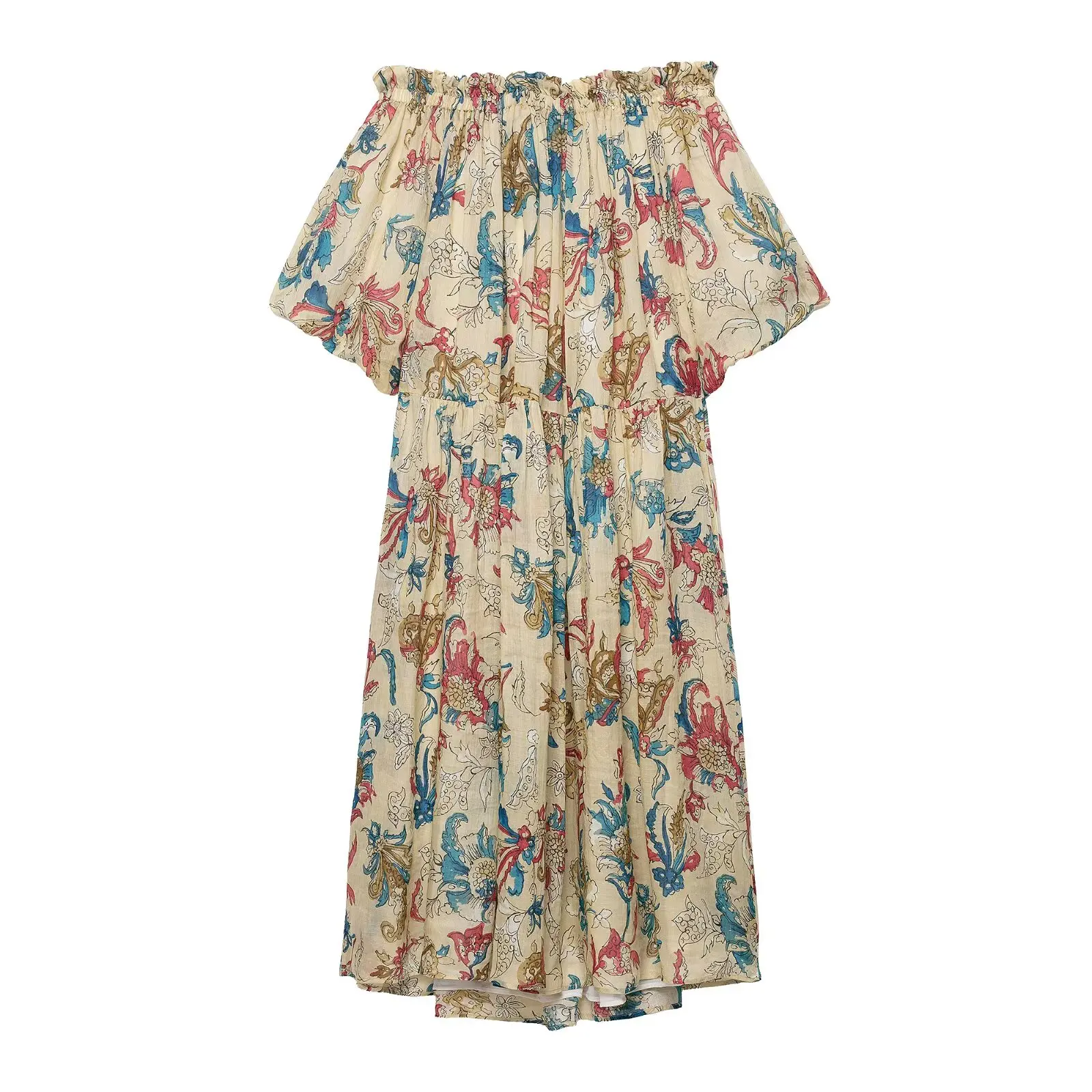 KONDALA Abito da donna con stampa vintage Cami Abito con volant con spalle scoperte 2025 Estate Autunno Moda Vacanza Picnic Incontri Abito casual