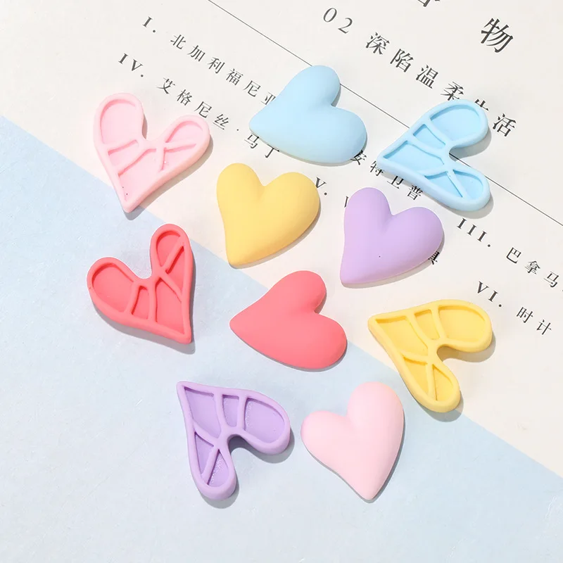 20Pcs Kawaii Hearts Decoration Crafts Shaped Heart Flatback Resin DIY Hair Bow Resin Cabochons Embellishments Accessories