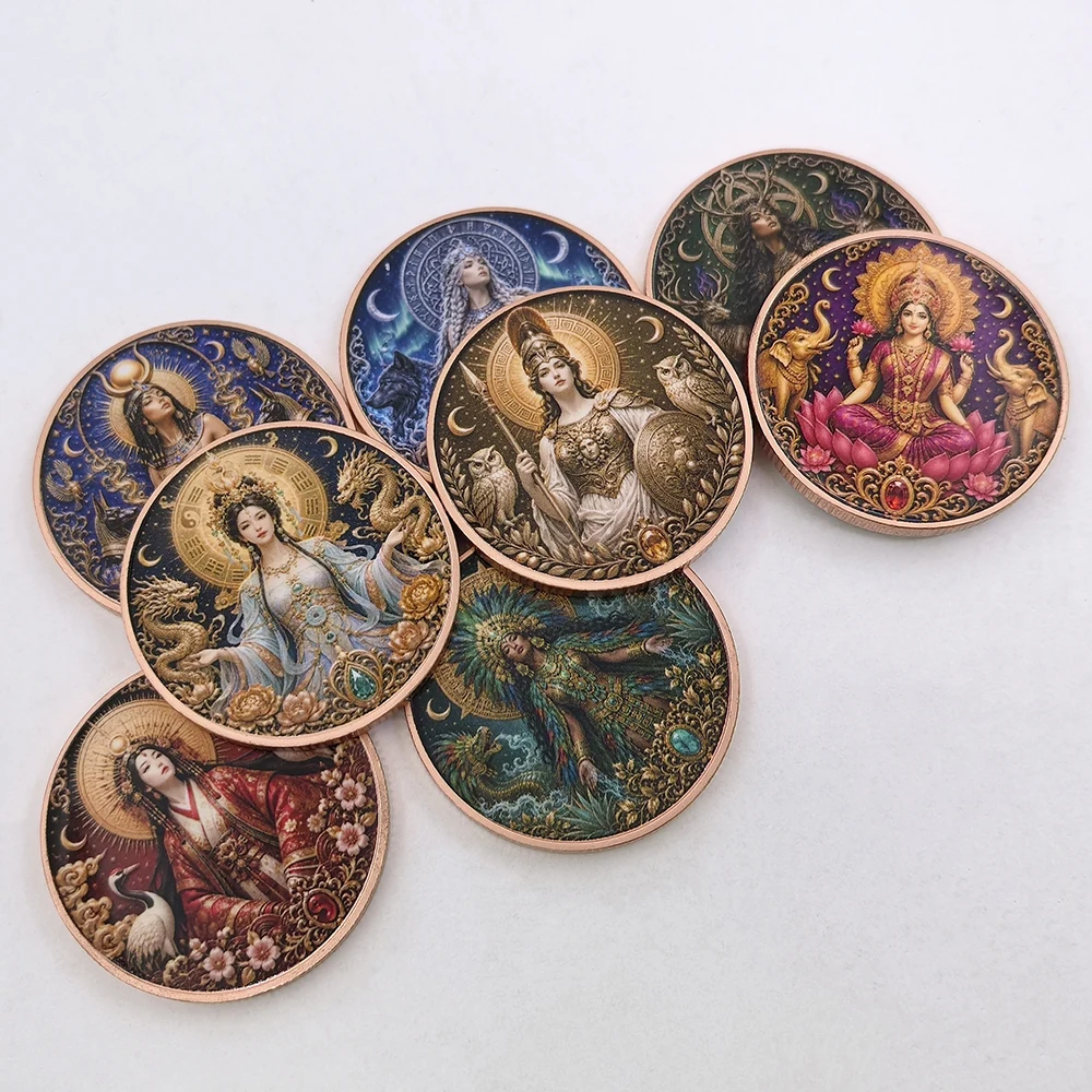 8 Types Mythology Goddess Pattern Series 1oz .999 Pure Copper Commemorative Coin Color Printed Vintage Astrology Collectible Gif