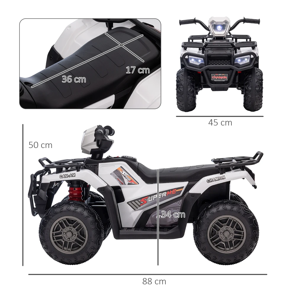 Aosom 12V Ride on ATV pour enfants électrique 4 roues avec phare musique pneus roulants alimenté par batterie enfants Quad pour enfant en bas âge blanc