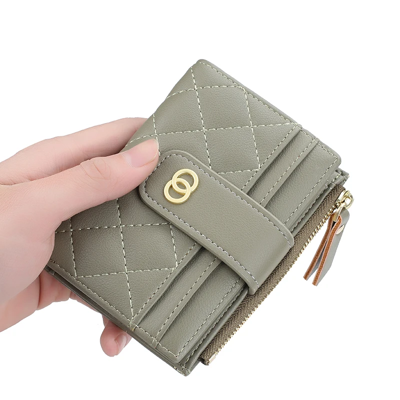 Leather Women Coin Purse Short Wallet Red Card Holder Female Hasp Mini Clutch for Girl Zipper Coin Purse Small Gray Green Wallet