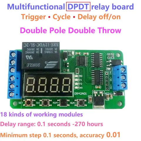 Dual CH DC 12V Multifunction DPDT Delay Relay Time Switch Turn On/Off PLC Module For Polarity Switching Stereo Audio