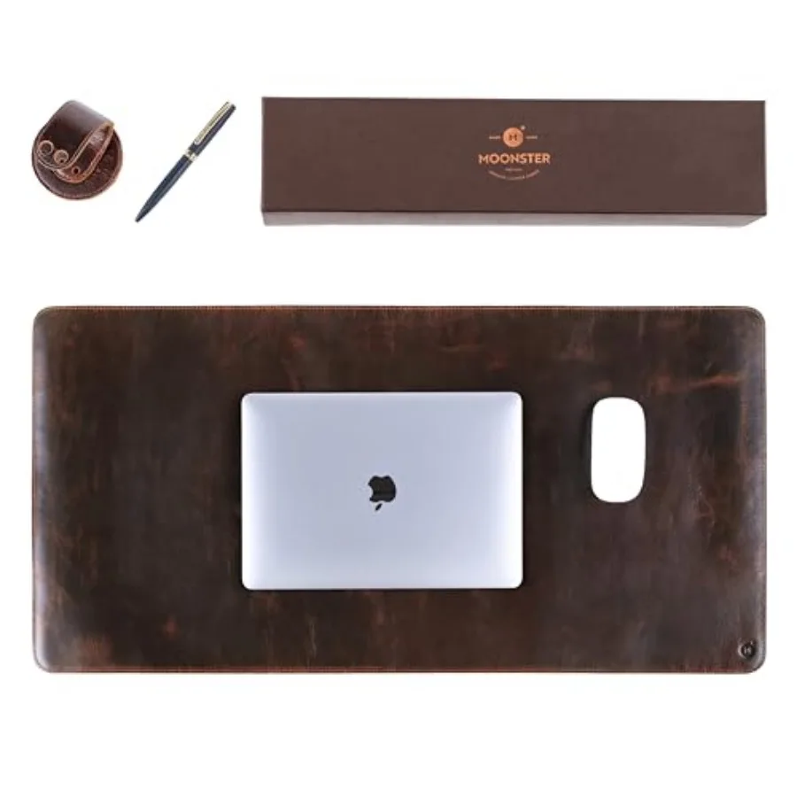 100% Genuine Leather Desk Pad with Ballpoint Pen Holder Desk Mat Protector for Office Tables - Large Mouse Pad Non-Slip PU Leat
