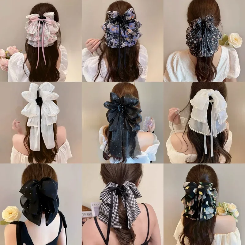 

Elegant Bows Claw Clip Net Yarn Sweet Full Sky Star Bowknot Ribbon Grab Clip High-grade Low Ponytail Hair Clips Hair Accessories