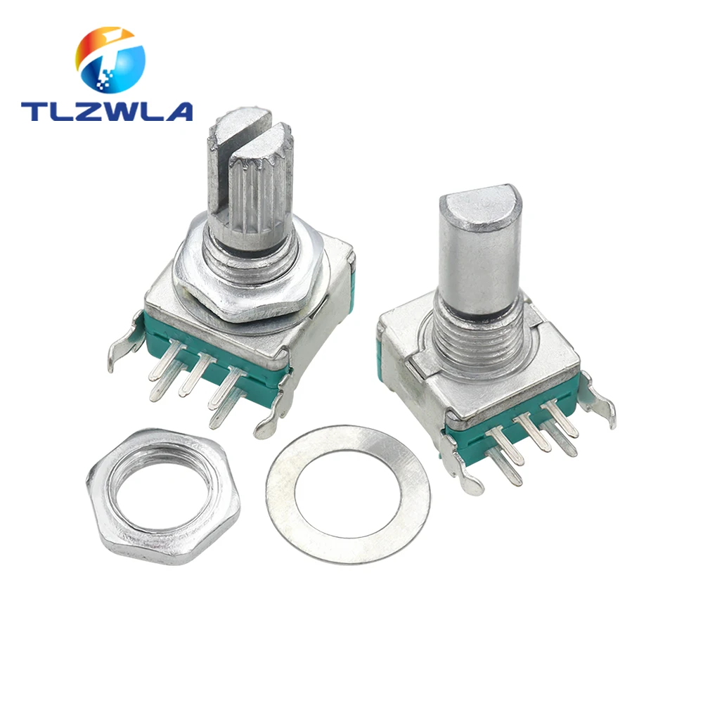 5PCS/Lot EC11 Horizontal Rotary Encoder 15mm 20mm Plum Blossom Shaft D Half Shaft with Switch Digital Potentiometer 20 Bit Pulse