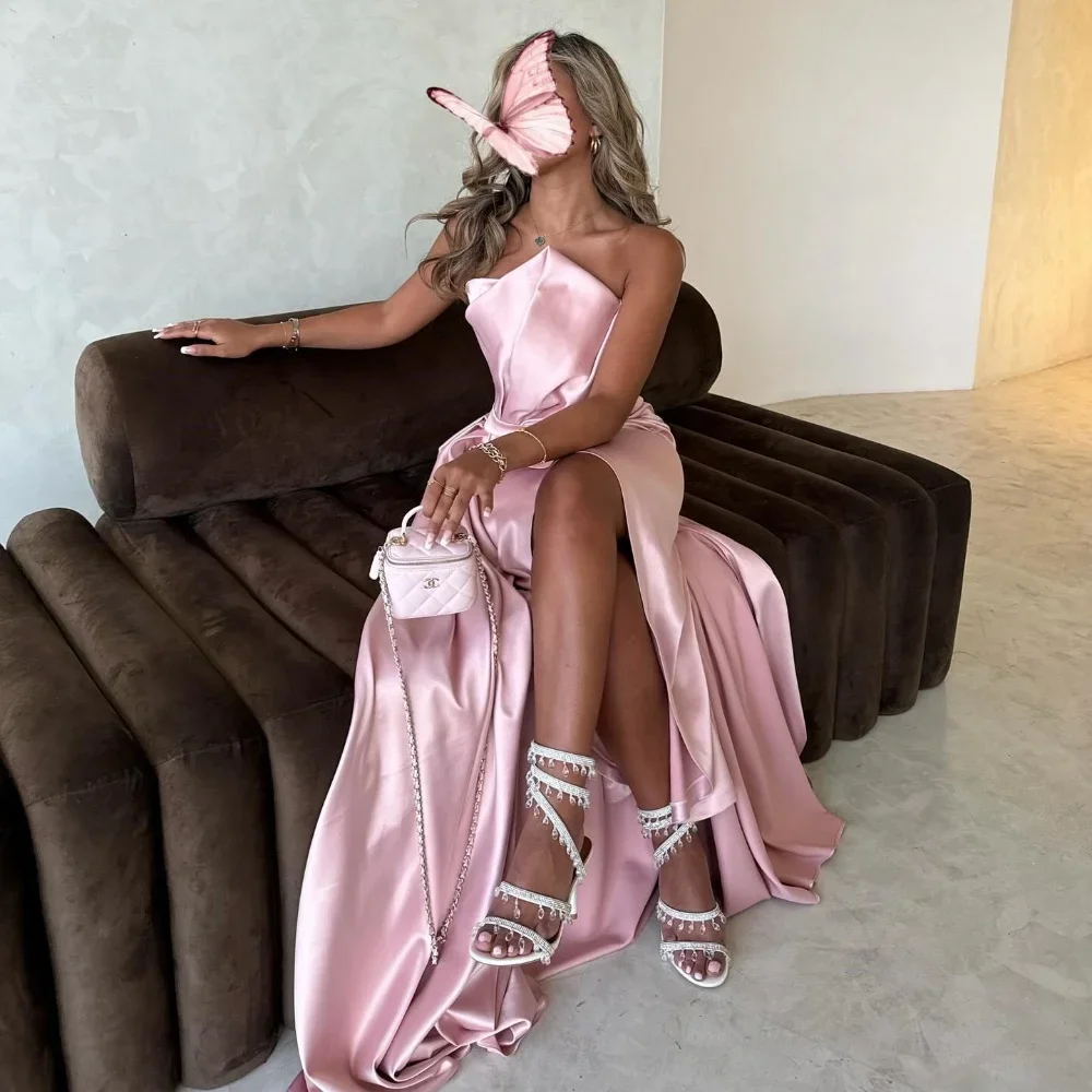 

Customized Satin Sash Draped Formal Evening A-line Strapless Bespoke Occasion Gown Long Dresses