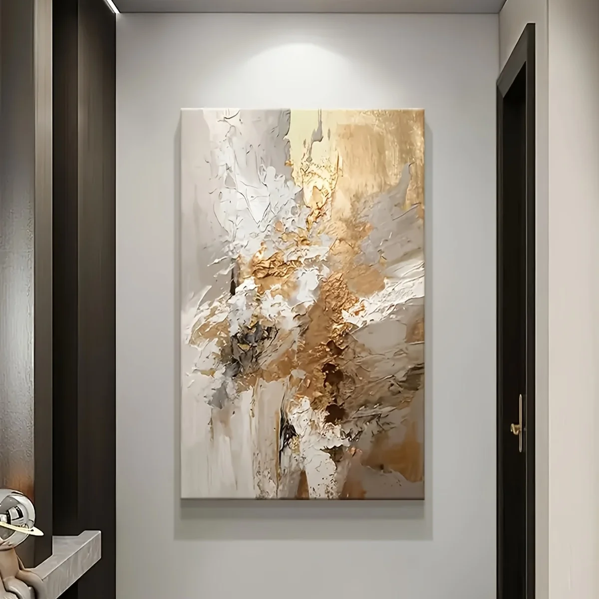 Large Abstract Art Print Canvas Poster - Elegant Golden, White & Black Swirl Design, Frameless Wall Decor for Living Room or Por