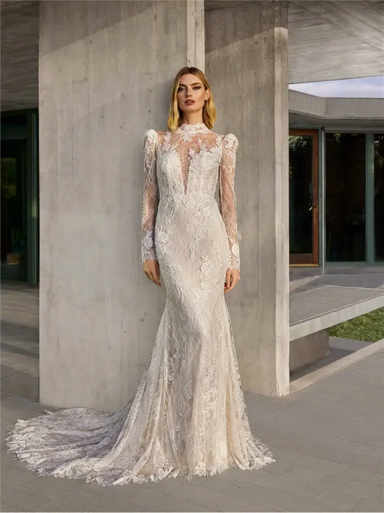 Lace Wedding Dresses Vestidos De Novia Corte Sirena Vestido Larga Elegant Minimalista Para Boda Civil Bespoke Casamento Customiz
