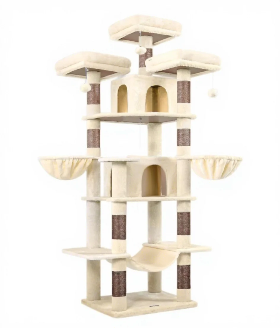Modern Eco-friendly 4-Level Cat Tower 80inch Indoor/Outdoor Use for Adult Cats XXL Scratching Post Hammock 3 Perches 2