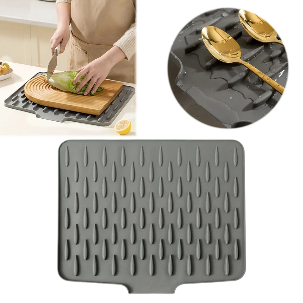 

Silicone Dish Drying Mat No-Spill Worktop Saver Drainage Pad Non-Slip Slope Drain Mat Heat Resistant Pot Pad For Kitchen Counter