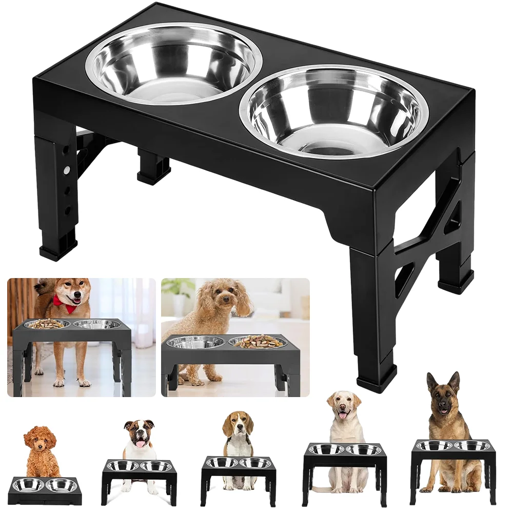 Adjustable Elevated Slow Feeder Dog Bowls