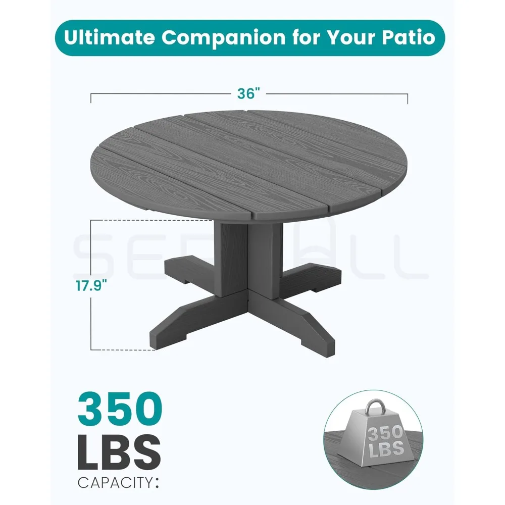 Tavolino da caffè rotondo da esterno da 36'' - Tavolo da patio resistente alle intemperie per balcone, giardino, cortile (grigio)
