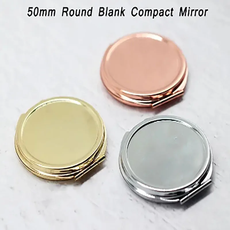 5pcs 50mm Silver/Gold/Rose Gold Blank Compact Mirror Round Metal Make Up Pocket Mirror For DIY Women&Girl Party Gift