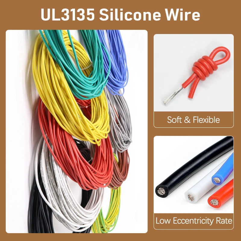 

UL3135 Silicone Wire 30/28/26/24/22/20/18/16/14/12/10AWG Flexible Insulation LED Cord DIY Lamp Lighting Copper Electronic Cables