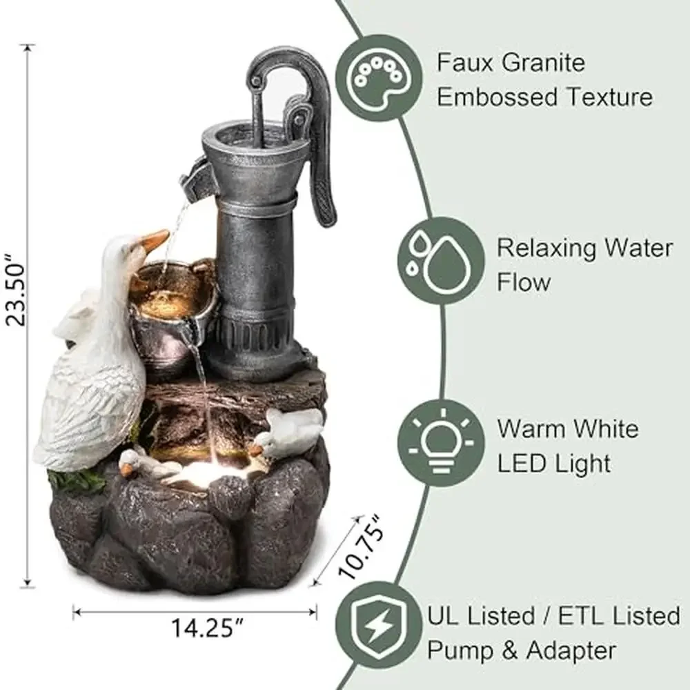 

Duck Water Fountain LED Pump Patio Yard Outdoor Fountain Resin Waterfall Serene Oasis Eco-Friendly Decor Rustic Charm Relaxing