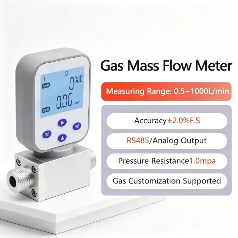 MEMS Flow Sensor RS485 Modbus 4-20mA Dual Output Thermal Mass Flowmeter for Compressed Air N2 O2 Accurate Measurement