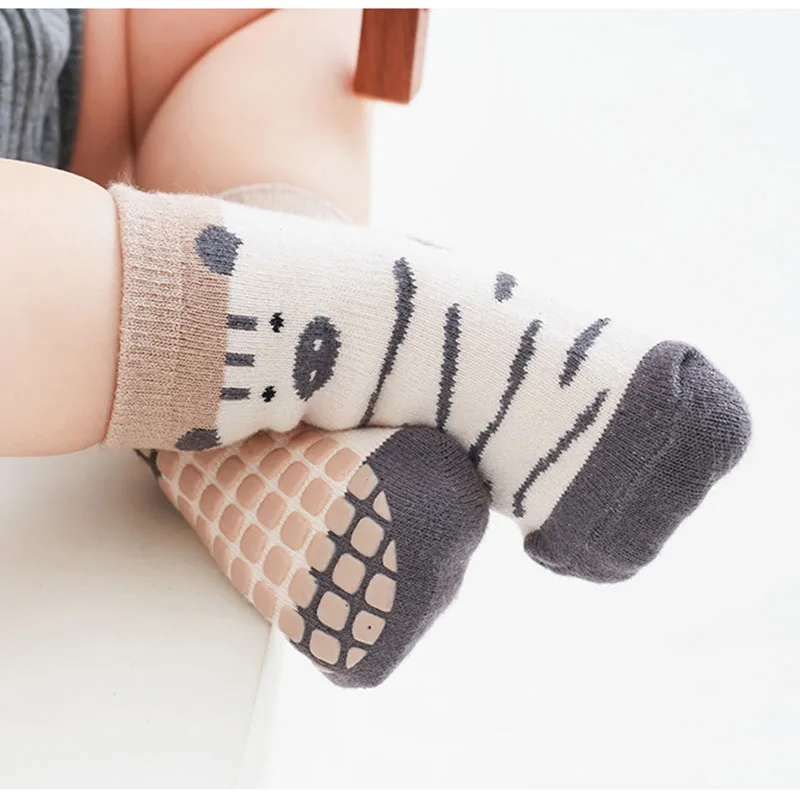 1Pair Baby Boys Girls Toddlers Winter Thick Warm Cotton Socks Kids Cute Cartoon Anti-slip Non Skid Grip Floor Socks