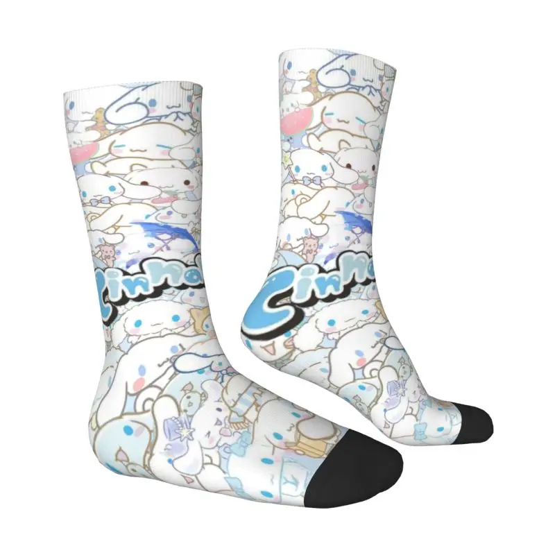 Custom Anime Cartoons Dress Socks for Men Women Warm Funny Novelty Cinnamoroll Crew Socks